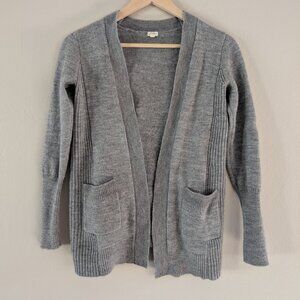 J. Crew Factory Gray Alpaca Wool Blend Open Cardigan Ribbed Pockets Women‎ XS